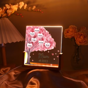 Personalized Sakura Tree Night Light with Custom Text And Date LED Light,Gift for Mum,Mothers Day Gift