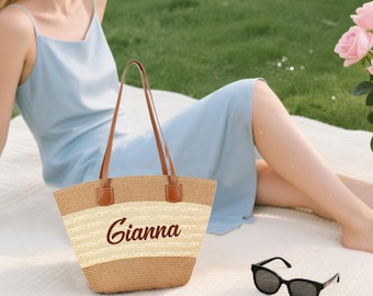 Benutzerdefinierte Name Stroh Handtasche, weiche Strandtasche, Häkeln Tasche Muster, Schultertasche Muster, Häkeln Sommertasche, Easy häkeln DIY, Boho Häkelmuster