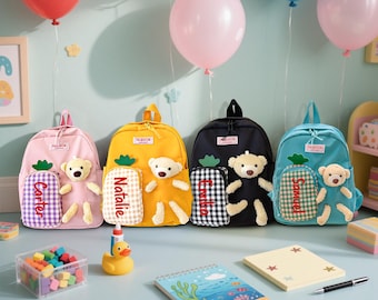 Personalisierte Teddybär Schultasche für Kinder, Kindergarten Rucksack, Kleinkind Schultasche, Geburtstagsgeschenke, Geschenk zum Schulanfang, Geschenke für Mädchen Jungen