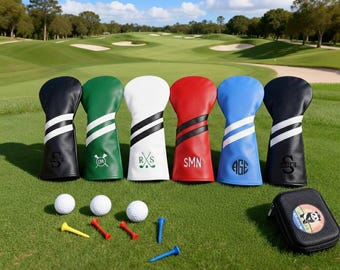 Gepersonaliseerde headcover golfclub, aangepaste lederen golfclubhoes, monogram geborduurd golfcadeau voor mannen, cadeau voor golfer, vader, coach