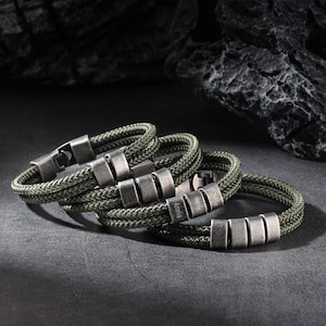 Gepersonaliseerde naam armband, heren vintage touw kralen armband, familienaam armband armband, aangepaste cadeaus voor mannen, vaderdagcadeau