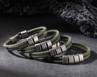 Personalisiertes Namensarmband, Herren-Vintage-Seil Perlen Armband, Familienname Armband Armband, individuelle Geschenke für Männer, Vatertagsgeschenk