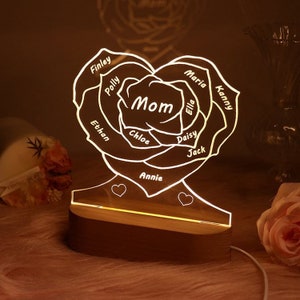 Personalized Family Flower Acrylic Night Light, Custom Name and Text Lamp Gift for Mom Mother's Day Gift 2024 zdjęcie 8