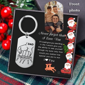 „To My Dad Fist Bump“, personalisiertes Foto-Schlüsselanhänger-Set mit Geschenkbox – individueller Familien-Schlüsselanhänger mit Gravur von 1–5 Namen, Vatertagsgeschenke