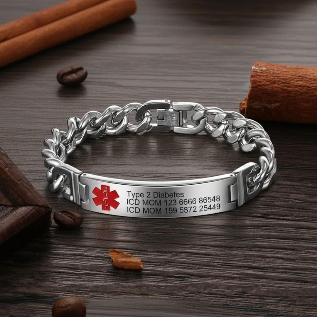 Personalized Medical Alert Bracelet - Custom Engraved Stainless Steel ID For Allergies, Diabetes, Epilepsy