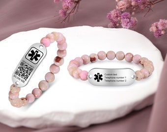 Frauen Medizinischer Qr-Code Armband, Perlen Medizinisches ID Armband, Notfall ID Armbänder, Geschenk für Allergien, Diabetiker, Für Mama