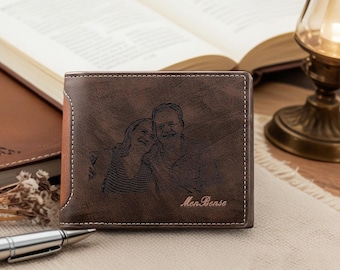 Custom Photo Wallet, Personalized Leather Wallet,Engraved Wallet,Mens Leather Wallet, Picture Wallet,Gift For Him