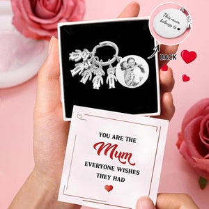 Porte-clés personnalisé avec breloques enfant, texte et photo personnalisés, coffret cadeau pour maman