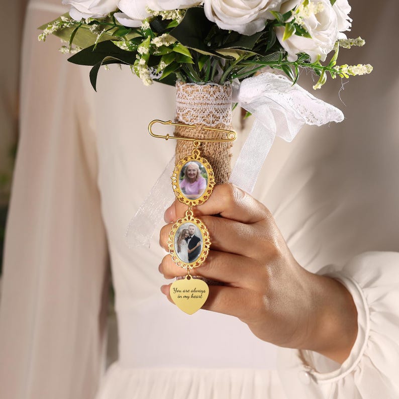 Custom Bridal Bouquet Photo Charm, Wedding Keepsake Pin - Etsy