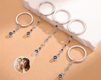 Llavero con proyección personalizada, regalo con foto oculta, llavero con proyección y piedra natal, llavero conmemorativo, regalos de aniversario, recuerdo familiar