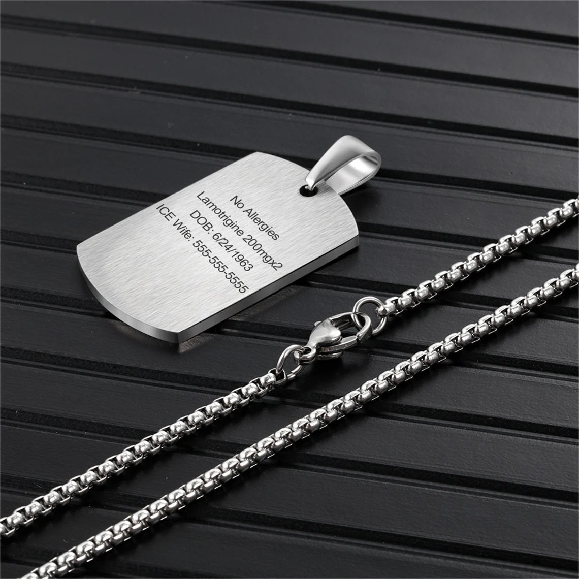 Medical Alert ID Necklace Personalized Teddy Bear Pendant For Daughter Son Custom Stainless Steel Medical ID Dog Tag Emergency Necklace For Women Men 20-28" (Free Engraving
