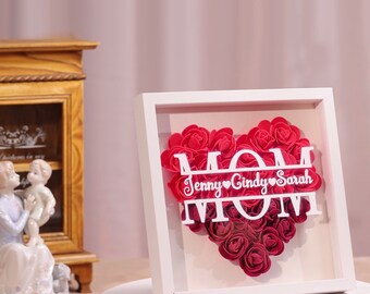 Personalized Flower Shadow Box Custom Name & Text Heart Rose Frame Decorations Mother's Day Gift for Her