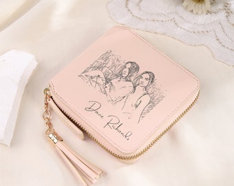 Cartera de cuero personalizada para mujer, cartera con foto y texto personalizados, cartera hecha a mano, cartera para mujer, regalos para mamá, regalos para ella, regalo hecho a mano