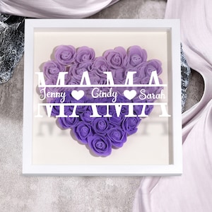 Mom Flower Heart Shadow Box Density Board Frame Decorative Personalized Family Names Flower Ornament for Mother