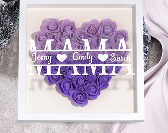 Mom Flower Heart Shadow Box Density Board Frame Decorative Personalized Family Names Flower Ornament for Mother