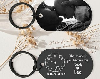 Personalized Photo Keychain For New Dad, The Moment You Became My Daddy,New Dad Gift,Gift for Husband,First Father Day