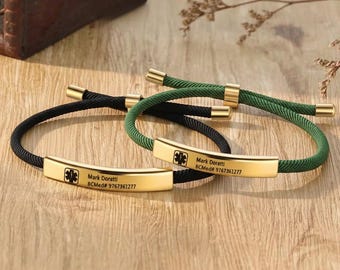 Personalized Braided Medical ID Bracelet for Her,Adjustable Emergency Alert Jewelry for Women, Girls, and Kids,Gifts for Her