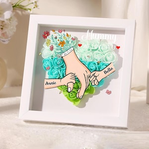 Scatola portaoggetti con fiori personalizzata, nome e testo personalizzati, cornice con cuore e rosa, regalo per la festa della mamma per lei