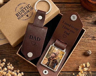 Porte-clés en cuir pour homme personnalisé, Porte-clés photo en métal, Porte-clés à graver, Porte-clés en cuir, Cadeau d'anniversaire, Cadeau pour homme, Cadeaux pour la fête des pères
