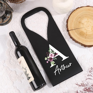 Custom Leather Wine Bag,Wine Bottle Bag with Initials/Birthflower,Name Wine Tote,Wine carrier,Wine Holder,Housewarming Gift,Wine lover gift