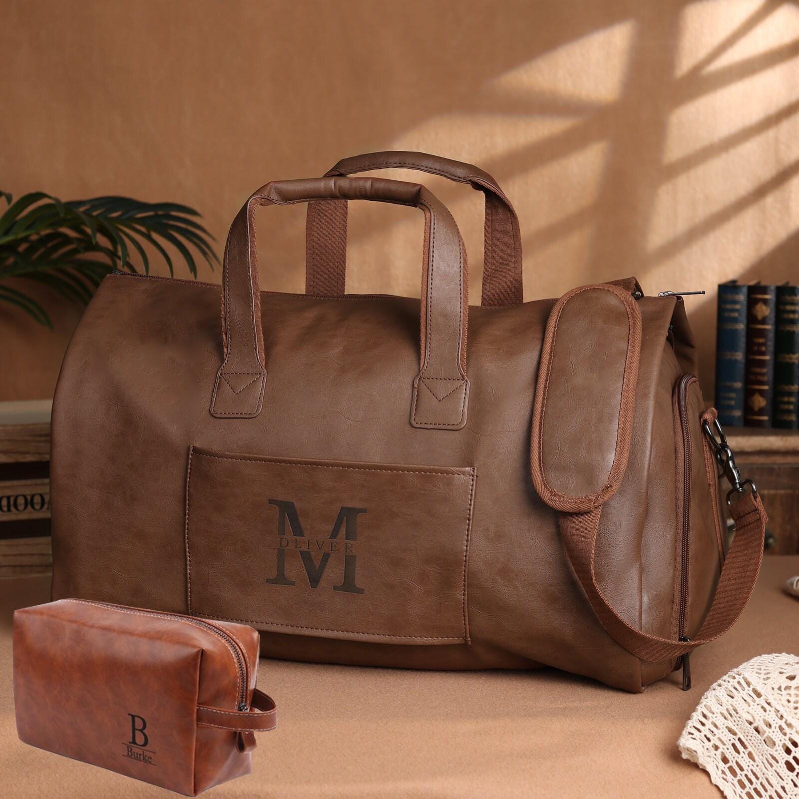 Personalized Mens Leather Duffle Bag,Custom Name travel bag for Him,Weekender Bag,Anniversary Gift,Groomsmen Gift,Brother Gift,Gift for Him