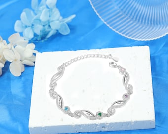 Personalized Birthstone Bracelet Engrave 2-5 Names Family Bracelet Mothers Day Birthday Gift for Her Mom Kid Grandma