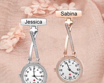 Gepersonaliseerde gegraveerd verpleegsterzakhorloge met diamant, horloge voor verpleegster, horloge voor dierenartsen, perfect cadeau voor verpleegkundigen, artsen en afgestudeerden