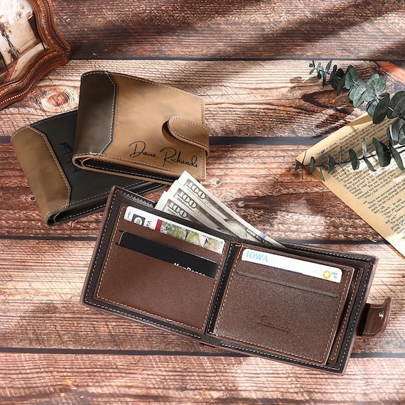 Cartera de cuero personalizada para hombre, cartera con nombre