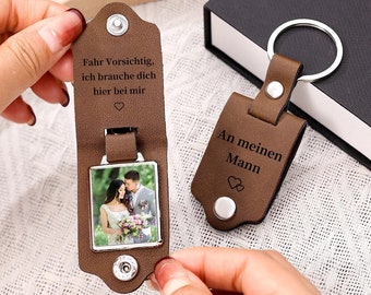 Portachiavi in pelle personalizzato con foto e testo, ricordo della festa del papà, regalo per la mamma neo papà, portachiavi con foto personalizzato, regalo per lui per lei