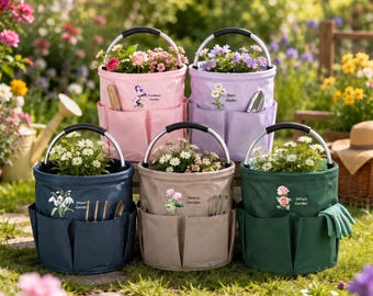 Personalisierte Gartentasche mit Geburtsblume und Namen, personalisiertes Gartentaschen-Set, Aufbewahrungstasche für Gartengeräte, Geschenk für Mama, Oma, Geschenk für Gärtner