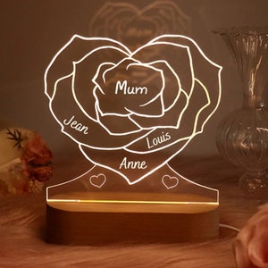 Personalized Family Flower Acrylic Night Light, Custom Name and Text Lamp Gift for Mom Mother's Day Gift 2024 zdjęcie 9