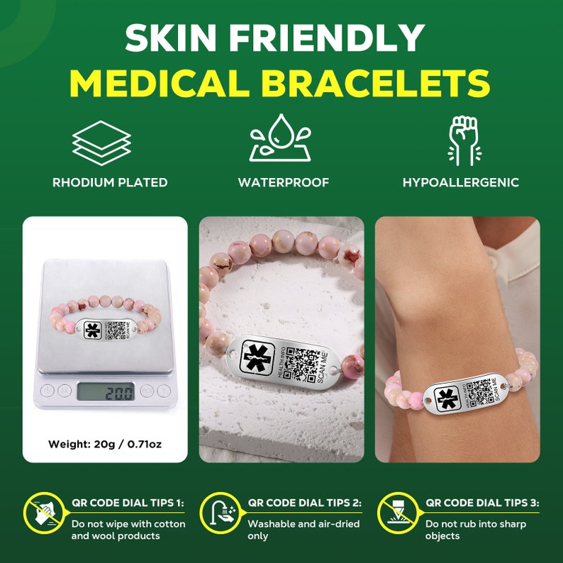 Women's Medical Qr Code Bracelet,beaded Medical ID Bracelet,emergency