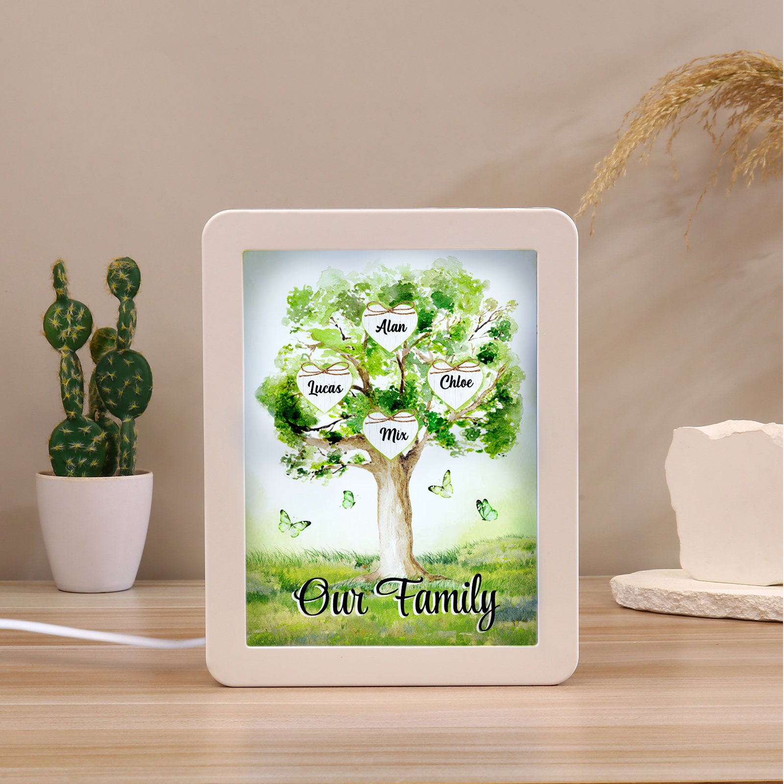 Personalized Family Tree LED Light Shadow Box,custom Night Light for ...