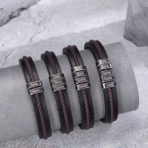 Pulsera de cuero personalizada para hombre, pulseras de cuentas con nombre y texto personalizados, regalo vintage para él, regalo para el Día del Padre.
