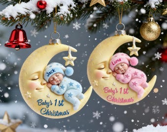 Babys erstes Weihnachten, neues Baby-Geschenk, Weihnachtsbaumschmuck aus Acryl, Baby auf dem Mond, Baby-Mädchen-Geschenke, Neugeborenen-Geschenk, Feiertags-Dekoration
