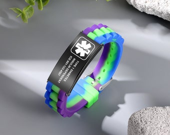 Custom Adjustable Medical Alert Bracelet,Emergency Contact SOS Medic Bracelet with ID & Names,Men Women Adults Medical Band