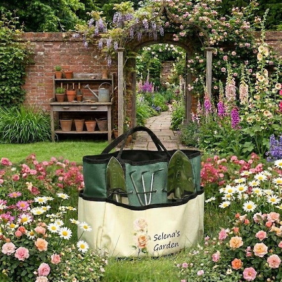 Custom Garden Tote Bag with Tools,Personalized Garden Tote For Women,Garden Bag,Garden Lover Gift,Gift for Grandma,Mother's Day Present
