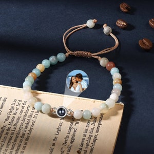 Personalized Couple Projection Bracelet,Custom Picture Bracelet,Crystal Beaded Photo Bracelet,Anniversary Gifts for Her For Mom