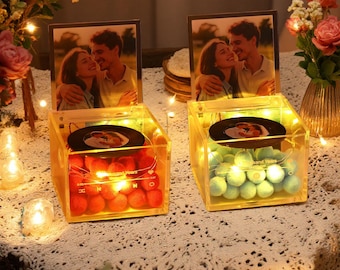 Personalisierte Foto Acryl Spieluhr, Mini-Plattenspieler mit Licht, Musikliebhaber Paar Geschenke, Romantisches Geschenk