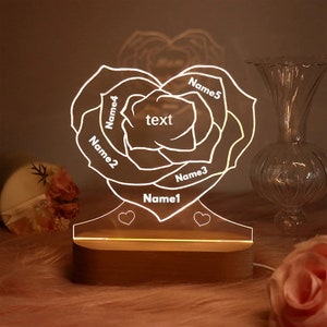 Personalized Family Flower Acrylic Night Light, Custom Name and Text Lamp Gift for Mom Mother's Day Gift 2024 zdjęcie 2