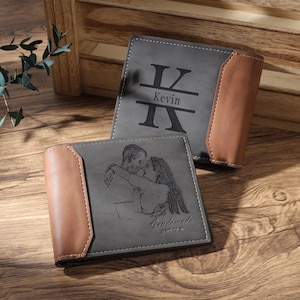 Carteira de couro com foto personalizada para homens, os melhores presentes para pais, carteira com foto e nome inicial, presente de aniversário e dia dos pais