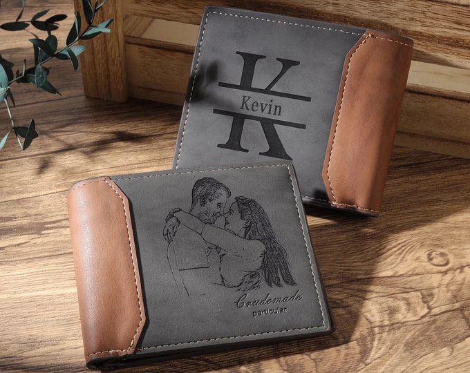 Cartera de cuero con foto personalizada para hombre, el mejor regalo para el papá, cartera con foto con nombre inicial, regalo de aniversario y día del padre