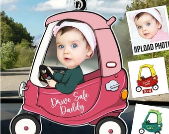 Individuelles Drive Safe Daddy Acryl-Auto, das mit Foto aufhängt - personalisiertes Vatertagsgeschenk für neuen Vater und Ehemann