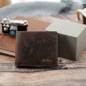 Benutzerdefinierte Fotobrieftasche, personalisierte Lederbrieftasche, gravierte Brieftasche, Herrenlederbrieftasche, Bildbrieftasche, Geschenk für ihn
