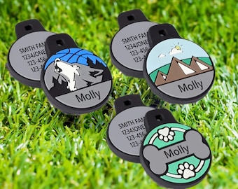 Premium Silent Pet ID Tag- Engraved Silicone Double Sided & Engraving Will Last- Pet Tags- Dog ID Tag- No jingle ID Tag