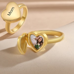 Custom Heart Rings with Personalized Photos and Text,Ring With Photo,Image Ring,Perfect Birthday and Anniversary Gifts for Her