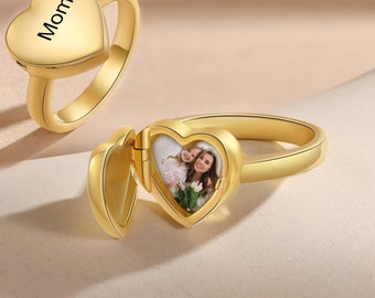 Custom Heart Rings with Personalized Photos and Text,Ring With Photo,Image Ring,Perfect Birthday and Anniversary Gifts for Her