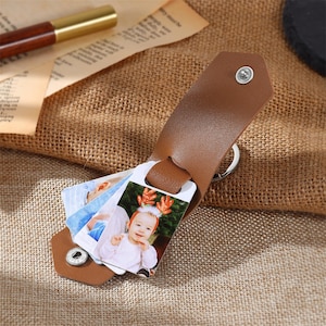 Herren Leder Schlüsselanhänger, Multi-Foto Schlüsselanhänger, Benutzerdefinierte 1-4 Fotos Schlüsselanhänger, Leder Schlüsselanhänger, Jubiläumsgeschenk, Geschenk für Männer, Vatertagsgeschenke