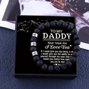 Pulsera de cuentas de ónix negro personalizada con 1 a 5 nombres Pulsera de cuentas para hombre Pulsera con nombre de identificación para hombre Esposo Padre