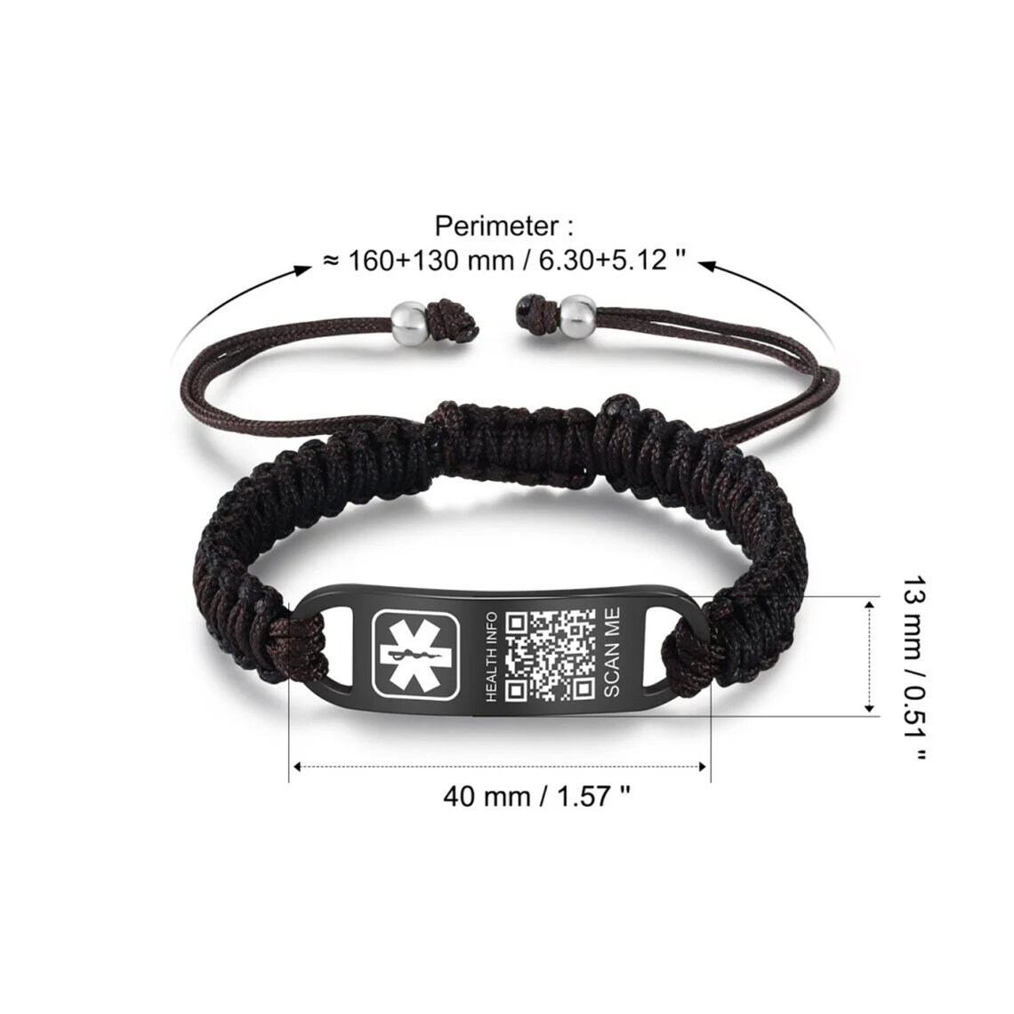Qr Code On Rope QR Code Medical Alert ID Bracelet for Men,woven Rope Emergency ID ...